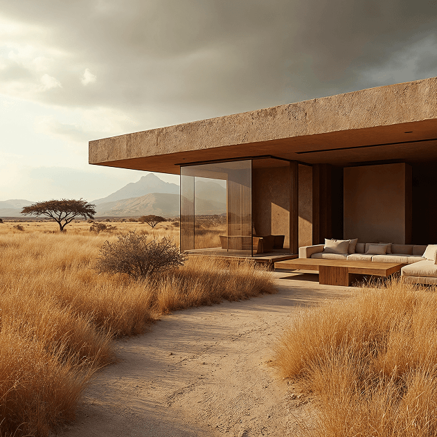 House on desert landscape